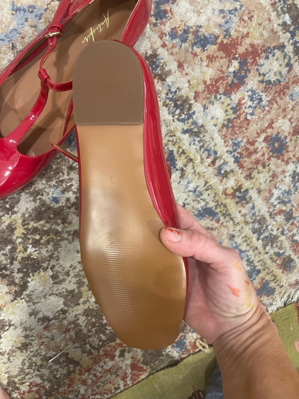 Arcopedico Red Patent T-Strap Flats with Ankle Buckle - Picture 3 of 8